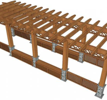 中式木制廊架su模型下载_sketchup草图大师SKP模型