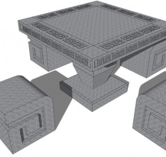 天然石桌凳su模型下载_sketchup草图大师SKP模型