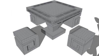 天然石桌凳su模型下载_sketchup草图大师SKP模型