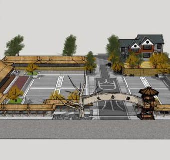 自然风农家乐外观SU模型下载_sketchup草图大师SKP模型