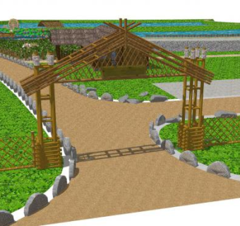 中式绿色生态农家乐SU模型下载_sketchup草图大师SKP模型