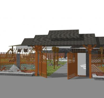 中国风农家乐SU模型下载_sketchup草图大师SKP模型