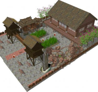 中式古典原生态农庄SU模型下载_sketchup草图大师SKP模型