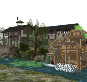 中式老厂区民宿改造SU模型下载_sketchup草图大师SKP模型