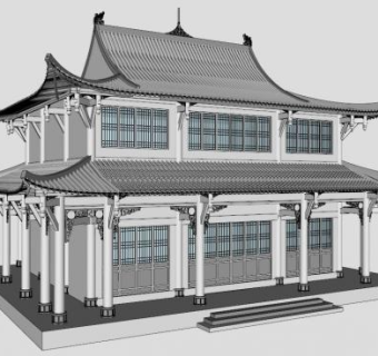 中式古建筑房子su模型下载_sketchup草图大师SKP模型