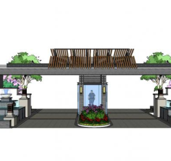 小区大门景观su模型下载_sketchup草图大师SKP模型