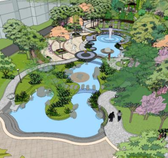 小区水池su模型下载_sketchup草图大师SKP模型