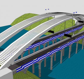 现代跨河大桥SU模型下载_sketchup草图大师SKP模型