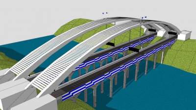 现代跨河大桥SU模型下载_sketchup草图大师SKP模型