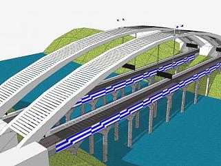 现代跨河大桥SU模型下载_sketchup草图大师SKP模型