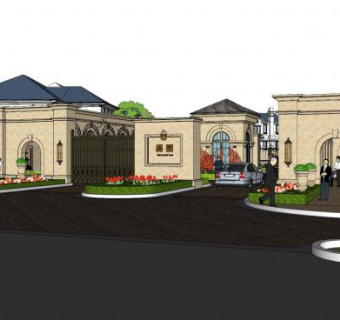 润园欧式小区入口SU模型下载_sketchup草图大师SKP模型