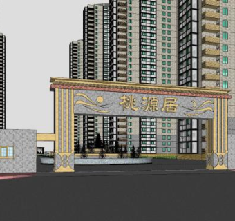 桃源居现代小区入口大门SU模型下载_sketchup草图大师SKP模型