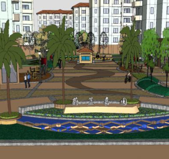 蔚蓝嘉园欧式小区入口SU模型下载_sketchup草图大师SKP模型