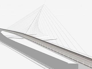 现代公路斜拉大桥SU模型下载_sketchup草图大师SKP模型