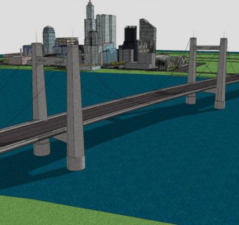 现代悬索桥梁SU模型下载_sketchup草图大师SKP模型