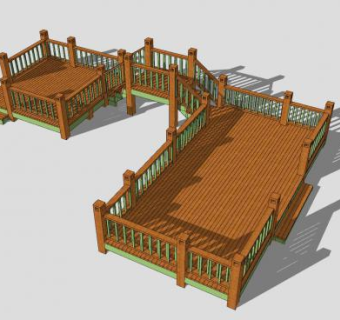 自然风木栈道平台SU模型下载_sketchup草图大师SKP模型