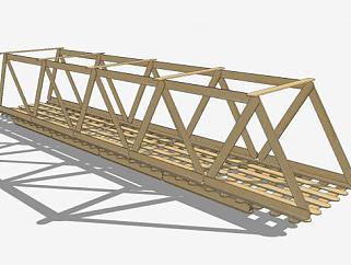 自然风木桥桁架SU模型下载_sketchup草图大师SKP模型