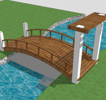 自然风公园河道拱桥SU模型下载_sketchup草图大师SKP模型