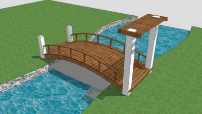 自然风公园河道拱桥SU模型下载_sketchup草图大师SKP模型