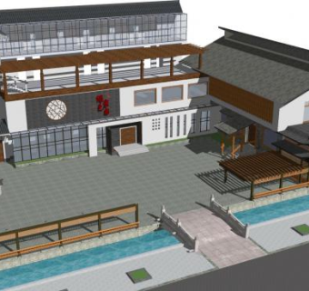 江南风民宿乡村SU模型下载_sketchup草图大师SKP模型