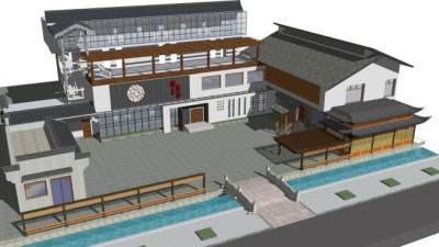 江南风民宿乡村SU模型下载_sketchup草图大师SKP模型