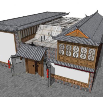 藏风农村民宿民居SU模型下载_sketchup草图大师SKP模型