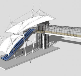 现代扶梯过街天桥SU模型下载_sketchup草图大师SKP模型
