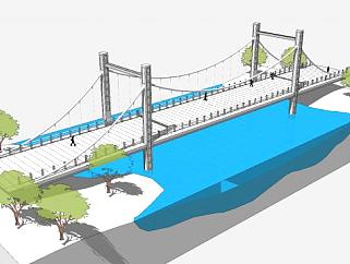 现代悬索大桥设计SU模型下载_sketchup草图大师SKP模型