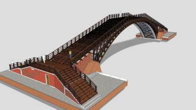 现代木质人行拱桥SU模型下载_sketchup草图大师SKP模型