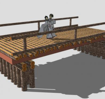自然风木桩桥SU模型下载_sketchup草图大师SKP模型