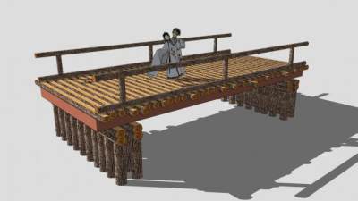 自然风木桩桥SU模型下载_sketchup草图大师SKP模型