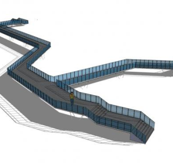 现代玻璃护栏景观桥SU模型下载_sketchup草图大师SKP模型