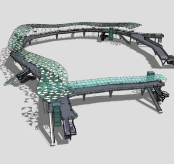 现代过街观景天桥SU模型下载_sketchup草图大师SKP模型