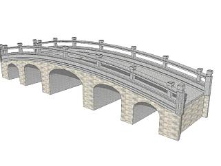 中式石拱桥建筑SU模型下载_sketchup草图大师SKP模型