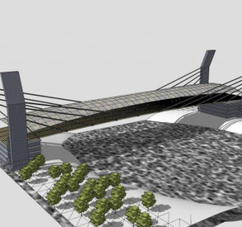 现代大桥斜拉桥SU模型下载_sketchup草图大师SKP模型