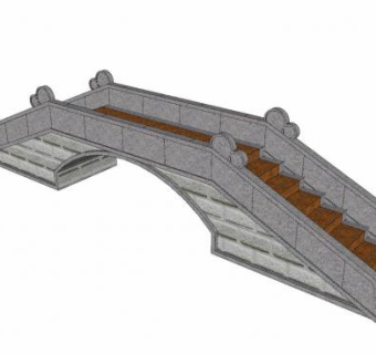 中式阶梯石拱桥SU模型下载_sketchup草图大师SKP模型