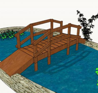 自然风池塘木桥SU模型下载_sketchup草图大师SKP模型