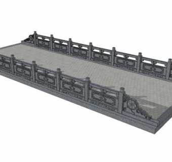 中式石雕护栏大桥SU模型下载_sketchup草图大师SKP模型