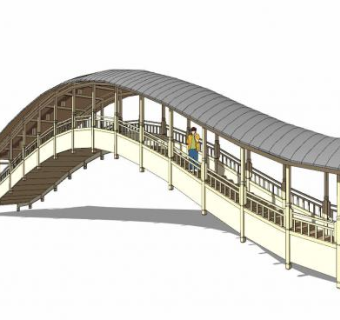 中式廊顶景观桥SU模型下载_sketchup草图大师SKP模型
