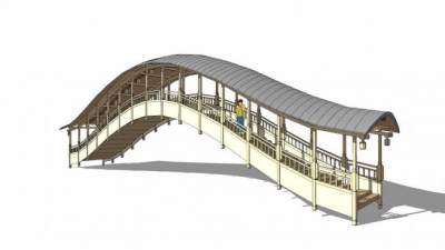 中式廊顶景观桥SU模型下载_sketchup草图大师SKP模型