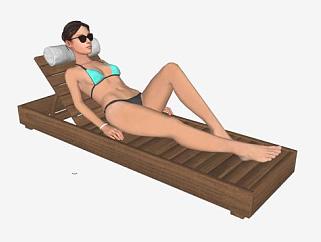 躺椅上的<em>沙滩</em>美女SU模型下载_sketchup草图大师SKP模型