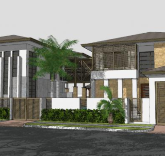 东南亚联排别墅SU模型下载_sketchup草图大师SKP模型