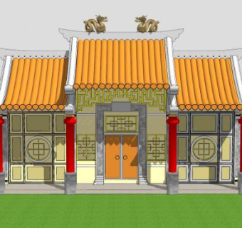 中式庙堂建筑SU模型下载_sketchup草图大师SKP模型