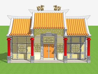 中式庙堂建筑SU模型下载_sketchup草图大师SKP模型