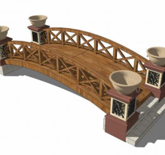 古典花钵景观木桥SU模型下载_sketchup草图大师SKP模型