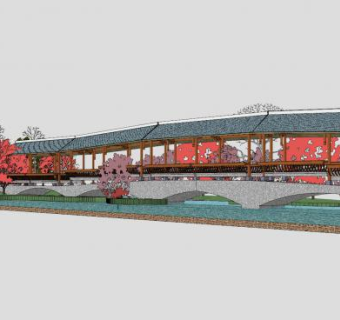 中式桥廊SU模型下载_sketchup草图大师SKP模型