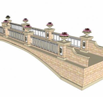 欧式花钵景观石桥SU模型下载_sketchup草图大师SKP模型