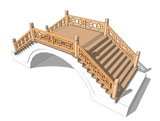 中式雕刻护栏拱桥SU模型下载_sketchup草图大师SKP模型