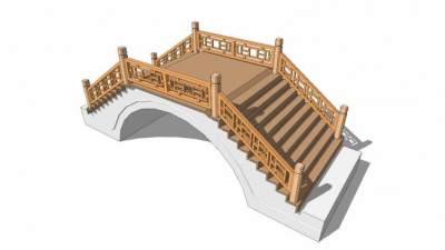 中式雕刻护栏拱桥SU模型下载_sketchup草图大师SKP模型