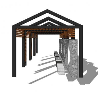 现代中式廊道长廊SU模型下载_sketchup草图大师SKP模型